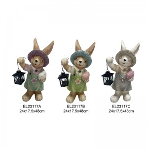 Koleksyon sa Whimsical Rabbit Figurines uban sa Lantern Spring Bunny Cute Rabbits Balay ug Garden Dekorasyon