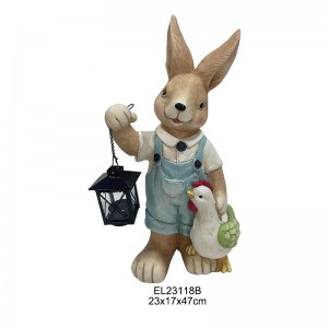 Collection of Whimsical Rabbit Figurines with Lanterns Spring Bunny Cute Rabbits Home and Garden Decoration