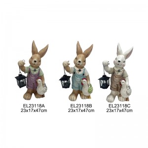Kuunganidzwa kweWhimsical Rabbit Figurines neLanterns Spring Bunny Yakanaka Tsuro Imba uye Kushongedzwa kwebindu.