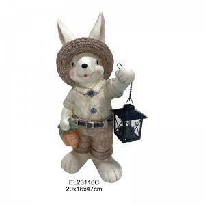Collection de figurines de lapin fantaisistes avec lanternes, lapin de printemps, lapins mignons, décoration de maison et de jardin