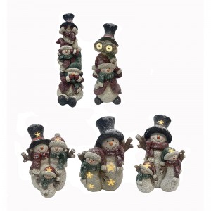 Resina artesanal arte e artesanato boneco de neve de natal com estatuetas leves decoração de natal