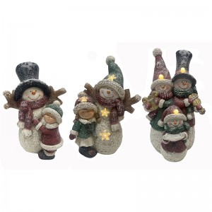 Resin Handmade Art & Crafts Christmas Snowman with Light Figurines Decoration Christmas