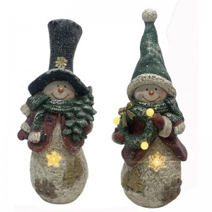 Resin Handmade Art & Crafts Christmas Snowman with Light Figurines Christmas Decoration