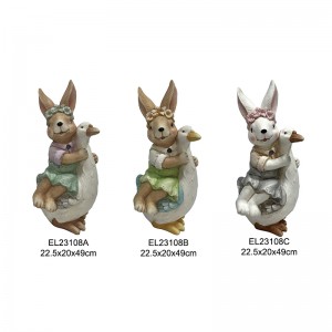 Countryside Charm Rabbit with Duck Chick Figurine Home and Garden Decor Springtime Indoor and Outdoor