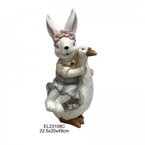Countryside Charm Rabbit with Duck Chick Figurine Home and Garden Decor Springtime Indoor and Outdoor