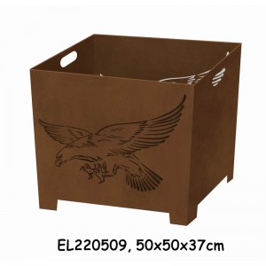 Oxidised Rusty Metal Fire Pit Bonfire Outdoor Heater for Wood Burning with Laser Cut Design Eagle Tree Reindeer