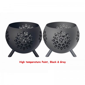 Pozo de fuego de metal global gris de alta temperatura con pies, calentador de hoguera para exteriores para quemar leña con diseño de corte láser