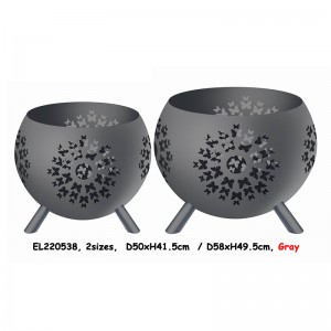 High temperature Gray Global Metal Fire Pit with Feet Bonfire Outdoor Heater for Wood Burning with Laser Cut Design