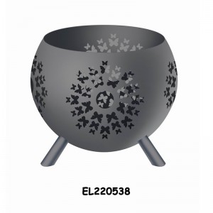 High temperature Gray Global Metal Fire Pit with Feet Bonfire Outdoor Heater for Wood Burning with Laser Cut Design