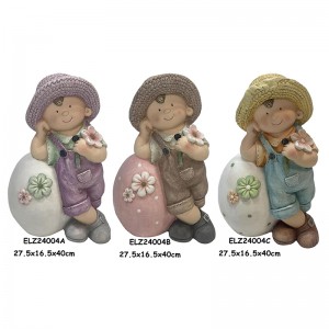 Easter Decor Eggshell Companions Garden Boy And Girl Statues ເຄື່ອງປະດັບພາຍໃນເຮືອນ