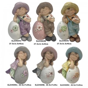 Велигденски декор Придружници од лушпа од јајца Градинарски статуи за момче и девојка на отворено
