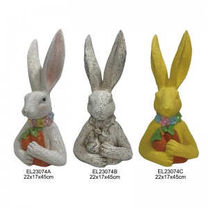 Figurines de lapin enchanteresses tenant des œufs de pâques, lapin tenant des carottes, lapin drôle, décoration de la maison et du jardin