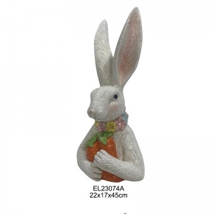 魅惑的なウサギの置物はイースターエッグを保持します、ウサギはニンジンを保持します、面白いバニーは家や庭を飾ります。