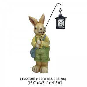 Estatua de jardín de arcilla de fibra, conejos bonitos de Pascua, linterna, decoración de primavera, Artesanías hechas a mano de arcilla de fibra
