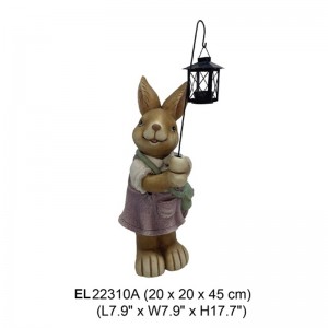 Fiber Clay Garden Statue Easter Cute Rabbits Hold Lantern Spring Decor Fiber Clay សិប្បកម្មធ្វើដោយដៃ