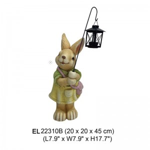 مجسمه باغ الیافی خرگوش های ناز عید پاک فانوس بهار را نگه می دارند صنایع دستی دست ساز با الیاف خاک رس