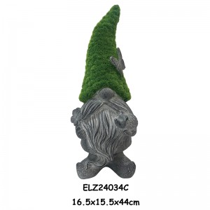 Fiber leire gress-flokket nisse statuer Gnomes som står og holder lykter som rir på snegler og frosker