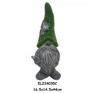 Fiber Clay Grass-Flocked Gnome Patung Gnomes Ngadeg Nyekel Lentera Nunggang Siput lan Kodhok