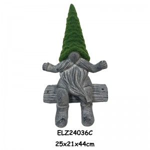 Fiber Clay Grass-Flocked Gnome Statues Gnomes Atayima Akugwira Nyali Zokwera pa Nkhono ndi Achule