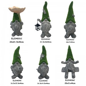 Fiber Clay Grass-Flocked Gnome Statues Gnomes Tsaye Rike Fitilar Hawan Katantanwa da Kwadi