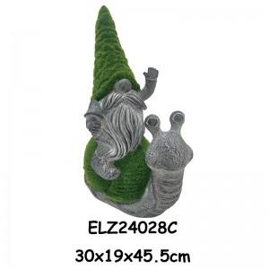 Fiber Clay Grass-Flocked Gnome Statues Gnomes Emeng A Tšoere Mabone a Palameng Likhofu le Lihoho