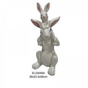 Fiber Clay Handmade Stacked Rabbit Statues Easter Holiday Decoration Outdoor and Indoor