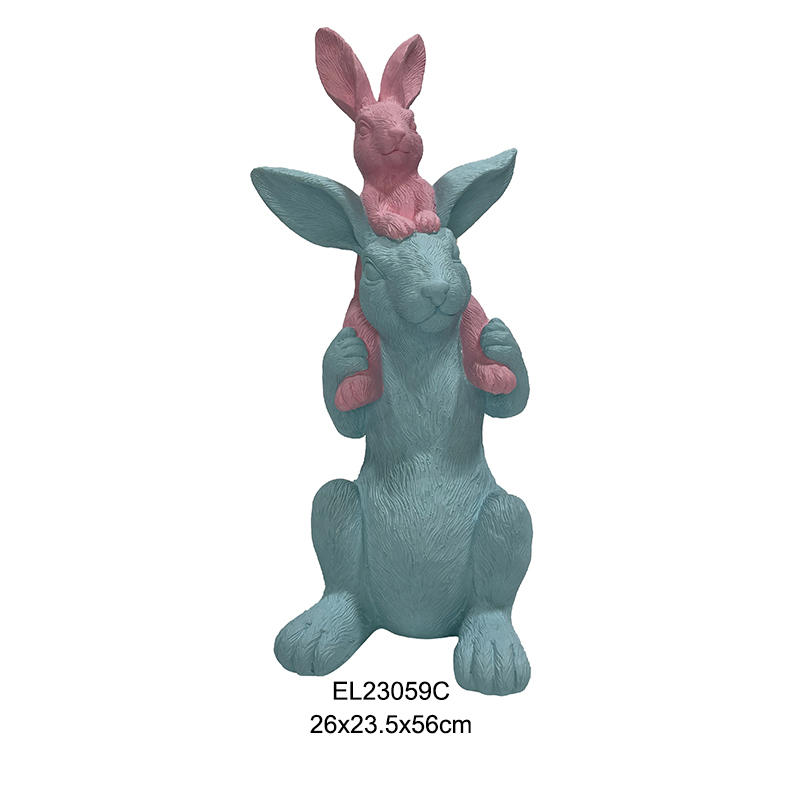 Fiber Clay Handmade Stacked Rabbit Statues Easter Holiday Decoration Outdoor and Indoor Featured Image
