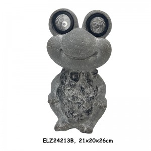 Fiber Clay Solar-Powered Frog Figurines Garden Statues Home and Garden Decoration