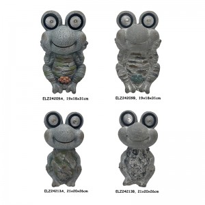 Fiber Clay Solar-Powered Frog Figurines Garden Statues Home and Garden Decoration