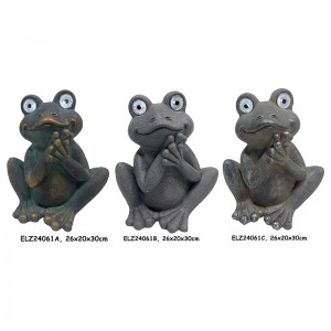 Fiber Clay Solar-Powered Playful Frog Statues Para sa Garden Patio Indoor Decor