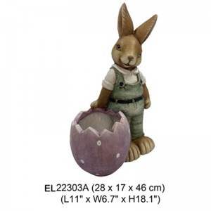 Fiberclay Easter Rabbits Cute Rabbit Hold Pot Figurines Garden Statues for Springtime Decoration
