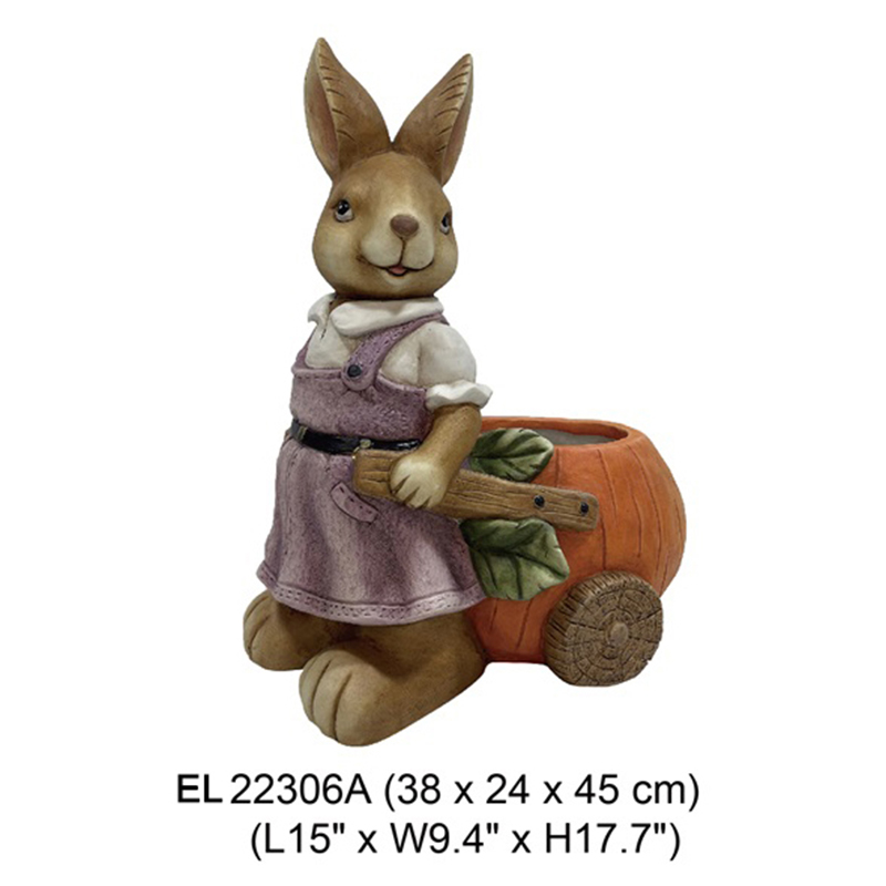 Fiberclay Easter Rabbits Cute Rabbit Hold Pot Figurines Garden Statues for Springtime Decor (3)