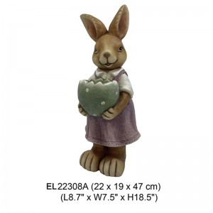 Króliki wielkanocne z włókna glinianego Śliczny królik trzyma figurki w doniczkach Posągi ogrodowe na wiosenny wystrój