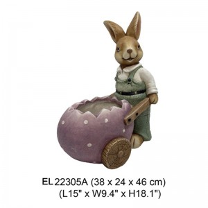 Conigli pasquali in fibra di argilla Simpatico coniglio con vaso di figurine Statue da giardino per decorazioni primaverili