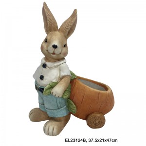 Conigli pasquali in fibra di argilla Simpatico coniglio con vaso di figurine Statue da giardino per decorazioni primaverili