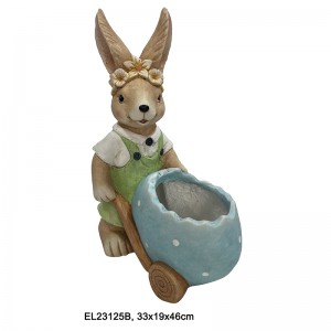 Króliki wielkanocne z włókna glinianego Śliczny królik trzyma figurki w doniczkach Posągi ogrodowe na wiosenny wystrój