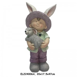 Garden Decor Bunny Buddies kolekcija Dječak i djevojčica drže Zečje proljeće za dom i vrt