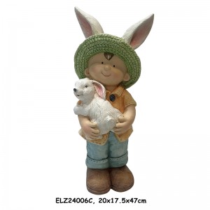 庭の装飾バニー仲間コレクションウサギを保持している男の子と女の子春の家と庭