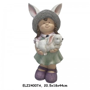 උද්‍යාන අලංකරණය Bunny Buddies Collection කොල්ලා සහ ගැහැණු ළමයා හාවා අල්ලාගෙන සිටින වසන්ත නිවස සහ වත්ත