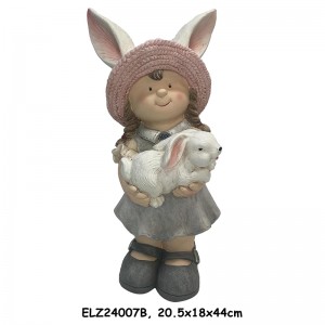 උද්‍යාන අලංකරණය Bunny Buddies Collection කොල්ලා සහ ගැහැණු ළමයා හාවා අල්ලාගෙන සිටින වසන්ත නිවස සහ වත්ත