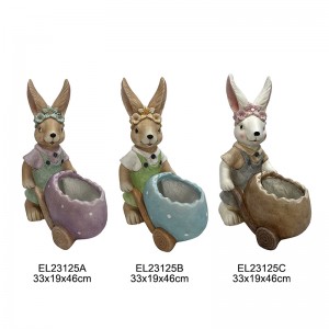 Decorazioni da giardino Collezione primaverile Figurine di conigli Conigli con mezzo portauova con carrozze di carote