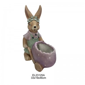 Garden Decor Spring Collection Rabbit Figurines ទន្សាយជាមួយអ្នកដាំពងពាក់កណ្តាលជាមួយរទេះរុញ
