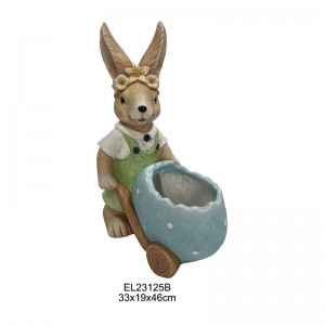 Garden Decor Spring Collection Rabbit Figurines Rabbits with Half Egg Planters with Carrot Carriages