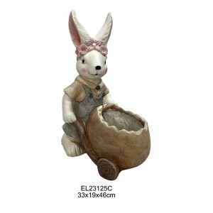 गार्डेन डेकोर वसन्त संग्रह खरगोश मूर्तिहरू गाजर गाडिको साथ आधा अण्डा रोप्ने खरगोशहरू