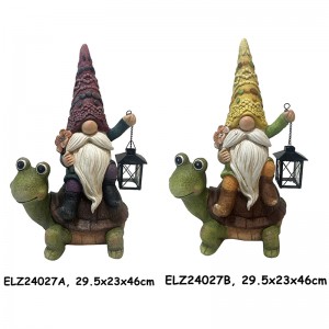 Gnome Caij Nyoog Ntawm Qav vaub kib Gnomes Thiab Critter Statues Garden Decor Fiber Clay Crafts