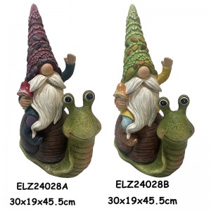 Gnome jezdící na žábě Želva Šnek Gnómové a sochy tvorů Zahradní dekorace Řemesla z vláknité hlíny