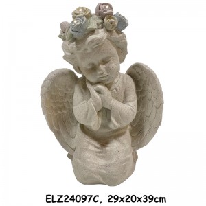 Elegantni kipi angelov, ki molijo in počivajo, držijo sklede, ročno izdelana notranja dekoracija na prostem