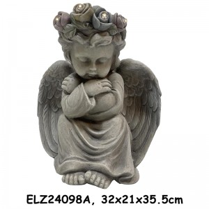 Kupa e këndshme duke pushuar duke mbajtur tas Statuja engjëlli Dekor për ambiente të brendshme të jashtme të punuara me dorë