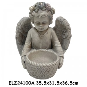 Elegante oración descansando sosteniendo cuencos estatuas de ángel decoración interior al aire libre hecha a mano
