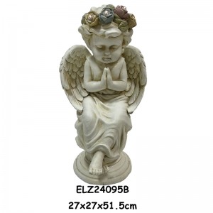 Graciosa oración descansando sosteniendo cuencos estatuas de anxos decoración de interiores al aire libre artesanal